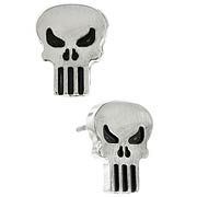 Punisher Silver Tone Stud Earrings